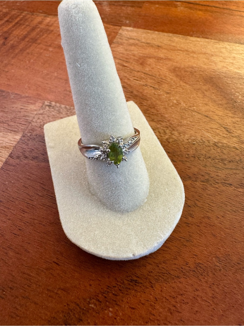 Sterling Silver Peridot Halo Ring in Green - Women Jewelry